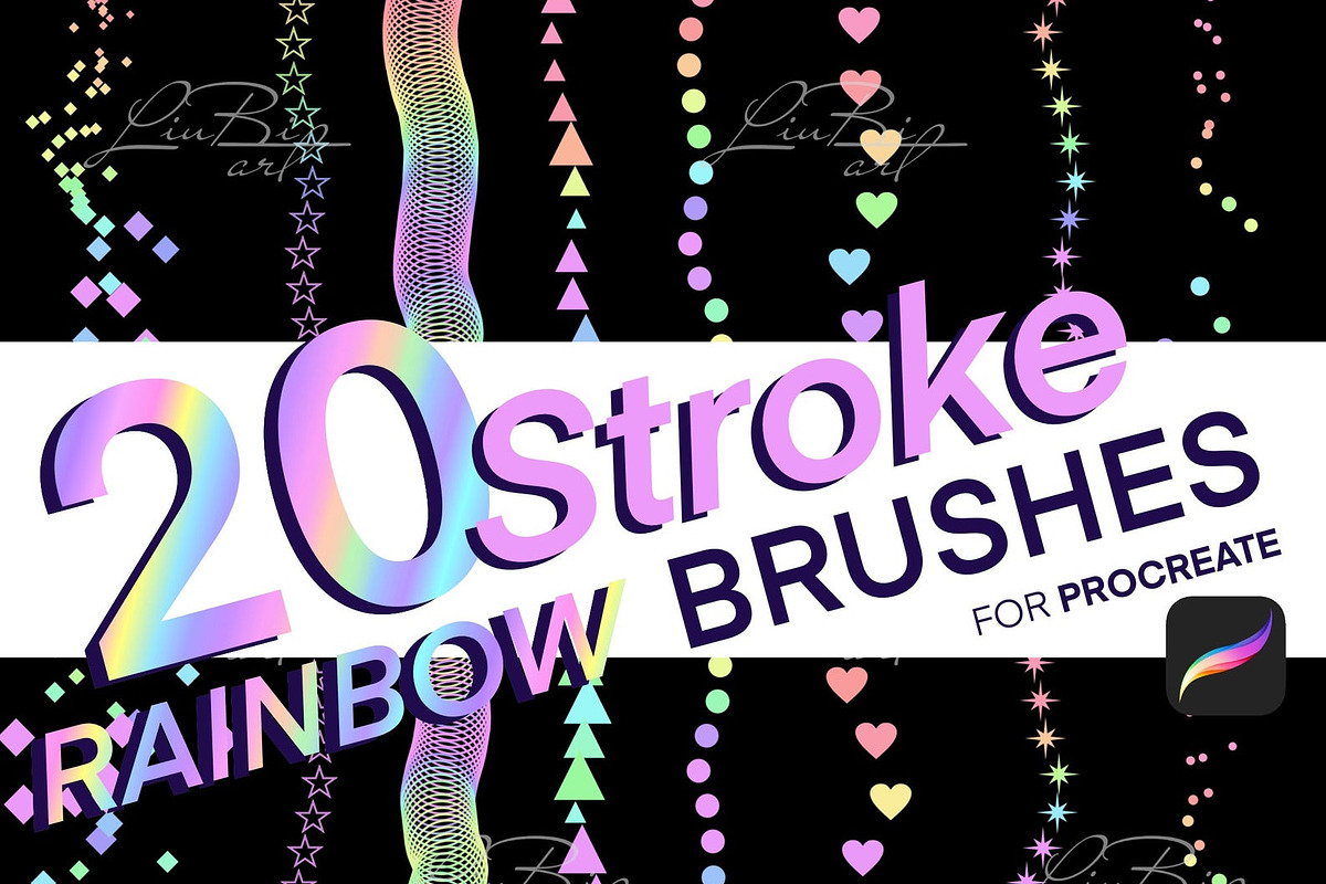 20 Procreate Rainbow Stroke Brushset, a Brush Add-On by LiuBi Art (Photo 1 of 2)