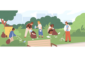 Children cleaning up park from trash, a Person Illustration by Good Studio