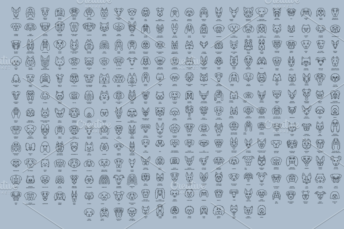 Dog portraits simple line set, an Illustration by pet design shop (Photo 8 of 9)
