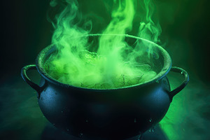 A vibrant image of a witch’s cauldron shot from a low angle. G, a Holiday Photo by designvectx