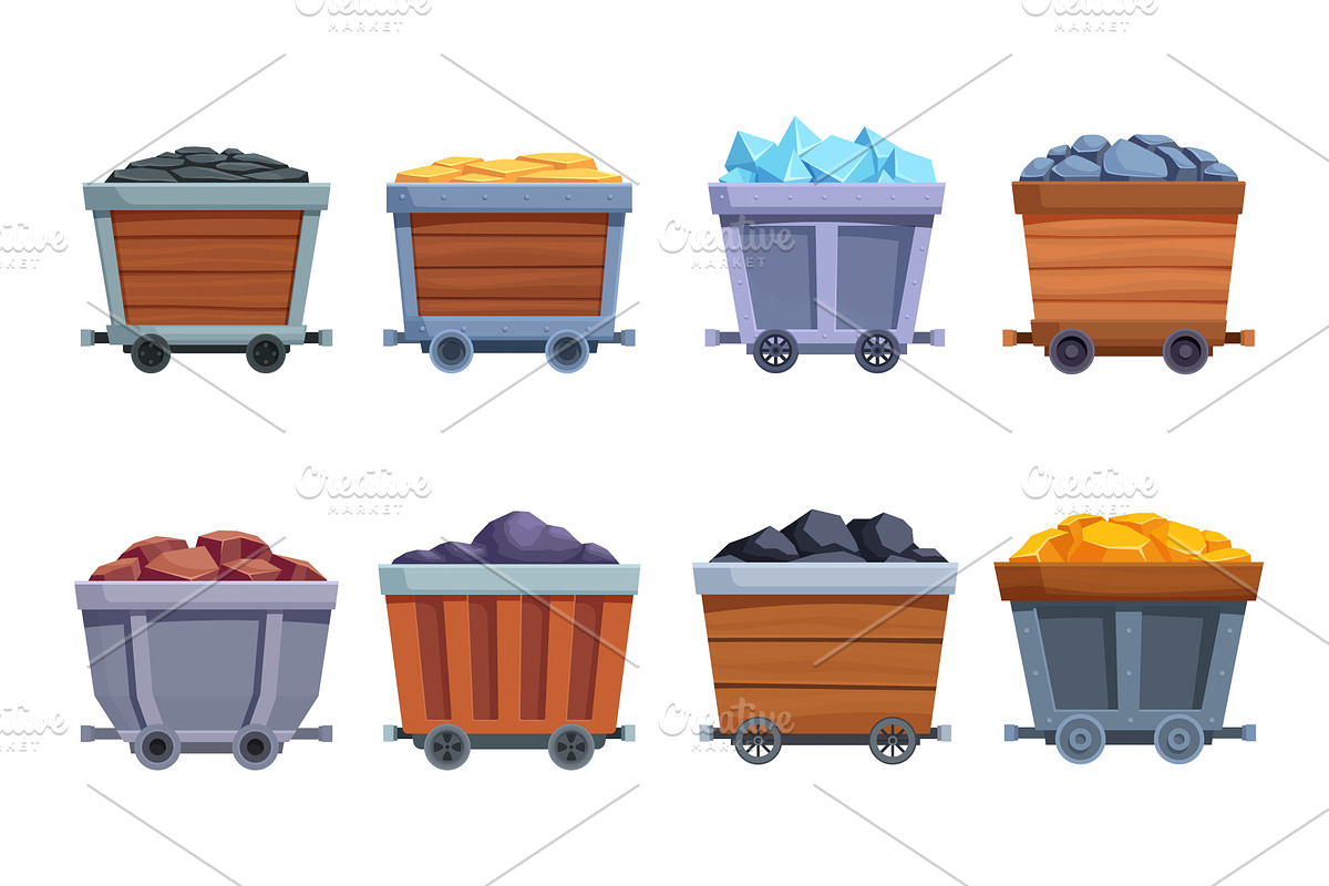 Mine carts. Isolated cart with gems, an Illustration by Valerie Bodnar
