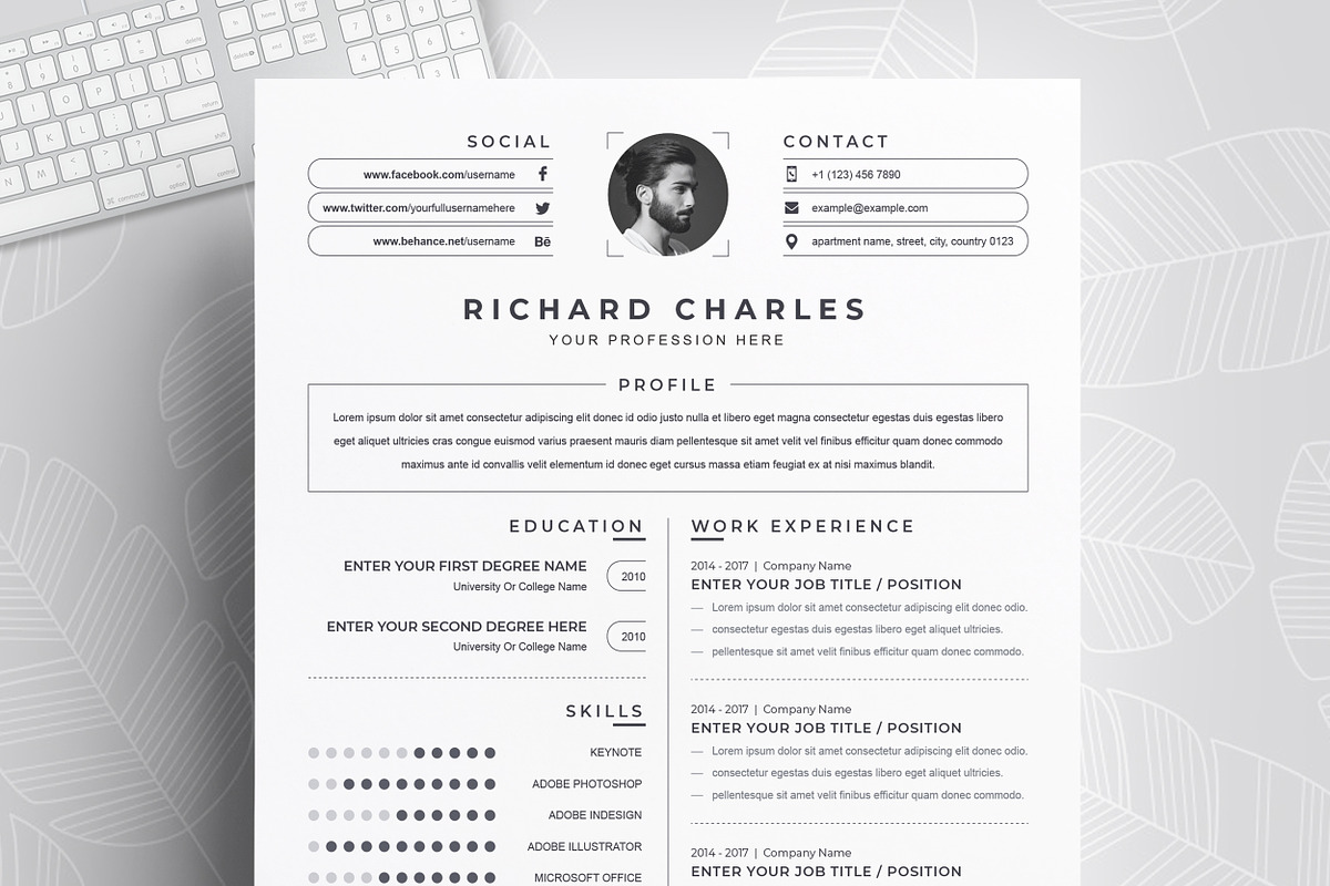 Clean and Modern Word Resume / CV, a Resume Template by ResumeInventor