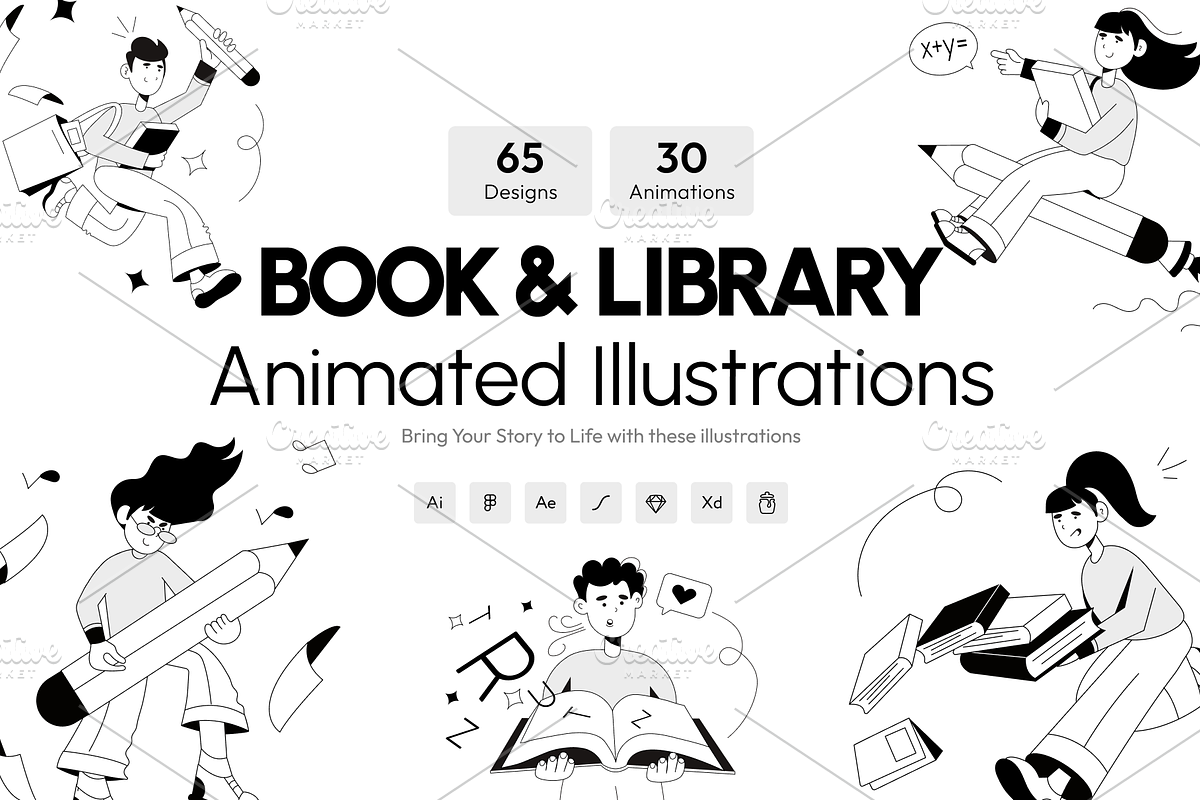 Book and Library Illustration Set, an Illustration by Prosymbols (Photo 1 of 8)