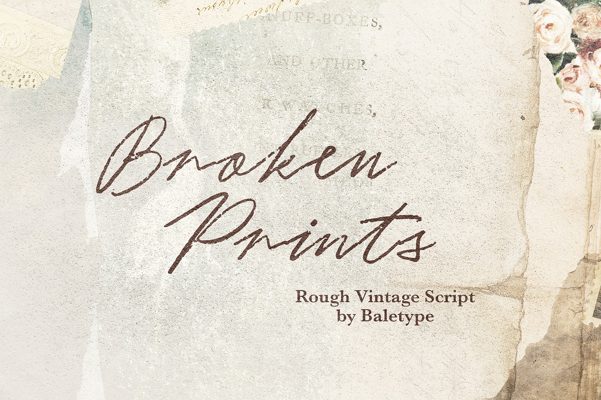 Broken Prints - Rough Vintage Script, a Script Font by Bale Type (Photo 1 of 9)