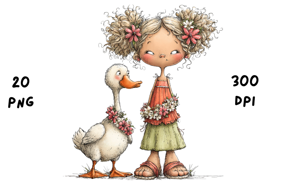 Whimsical Floral Girl and Duck, an Animal Illustration by GiraffeCreative (Photo 12 of 20)