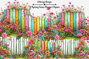 Spring Fence Flower Clipart Bundle, an Illustration by GatewayDesign
