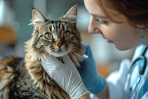Veterinarian Examining Fluffy Tabby Cat Close-Up, an Animal Photo by Davizro's Market