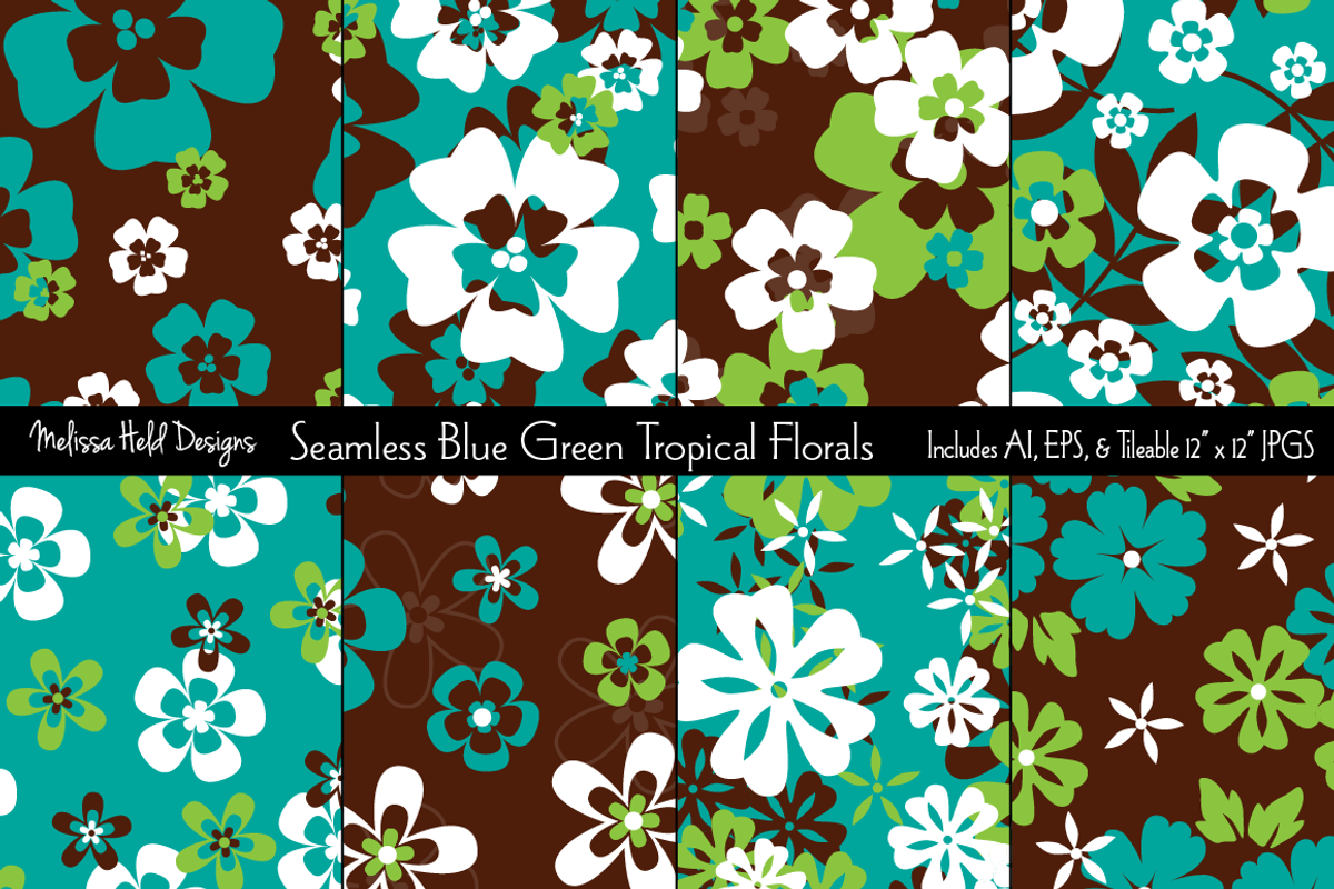 Seamless Blue Green Tropical Florals