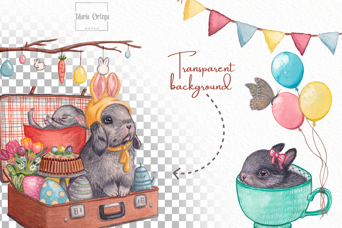 Happy Easter Watercolor Clipart, an Illustration by MariaOrtegaDigitals (Photo 2 of 6)