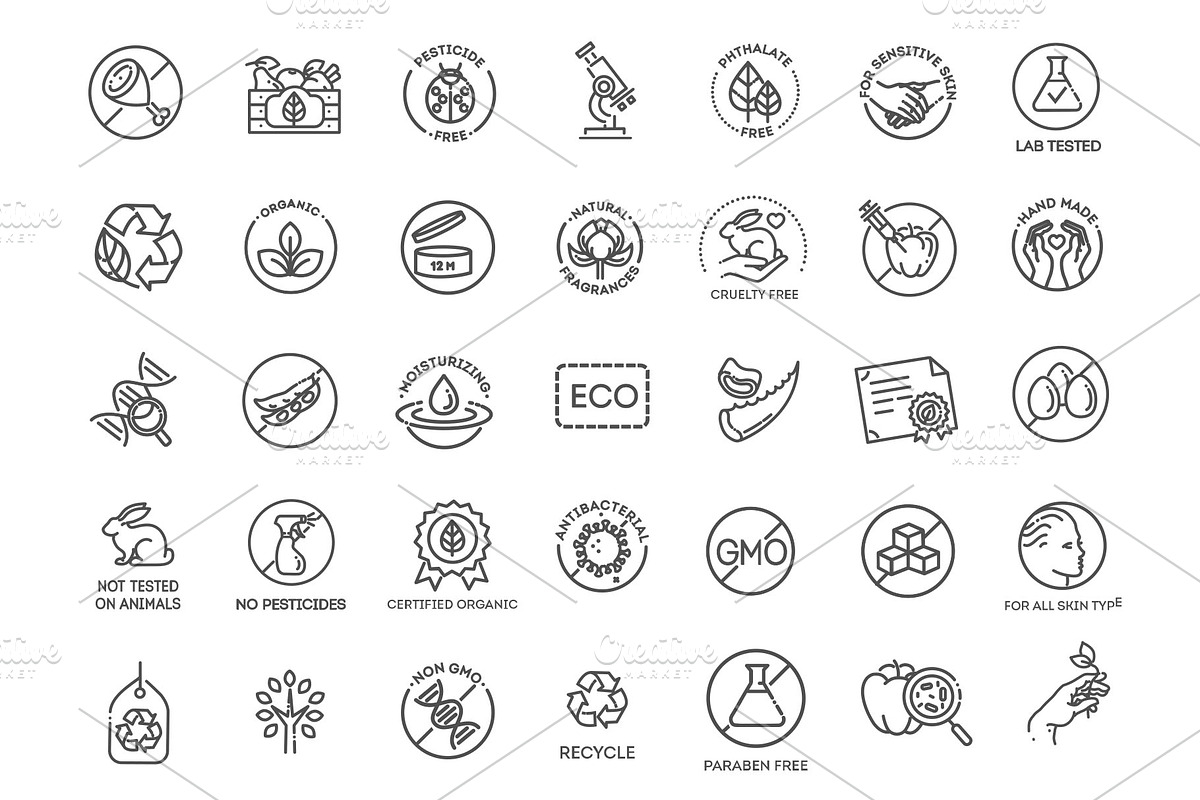 Natural Food Line Icons Set, a Food Illustration by Tettygreen (Photo 1 of 3)
