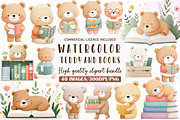 Cute Teddy and Vintage Books Clipart, an Illustration by Sublimation Artist (Thumbnail 1 of 6)