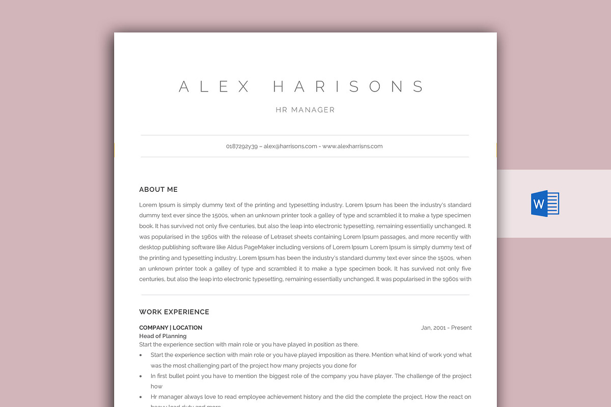 US & A4 Minimal Resume in Word, a Resume Template by paulresume (Photo 1 of 3)