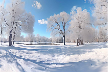 Panoramic winter park blue sky, a Nature Photo by Ylivdesign