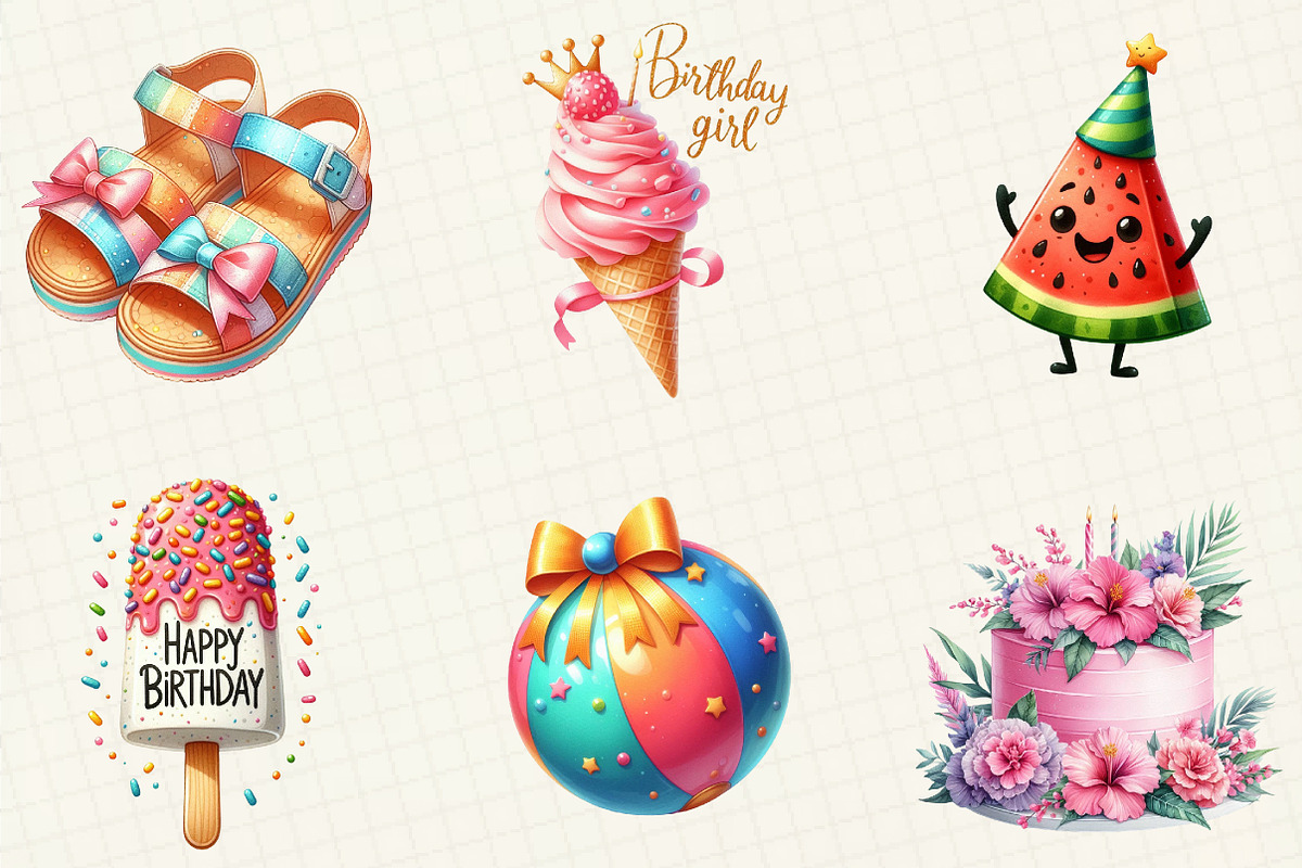 Summer Happy Birthday Clipart, an Illustration by cherrydesign (Photo 5 of 6)