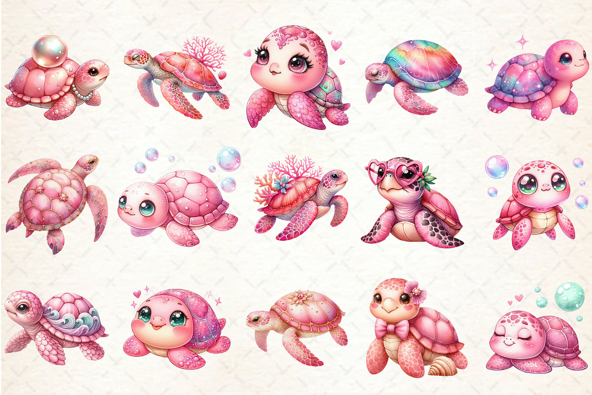 Watercolor Pink Sea Turtle Clipart, an Illustration by Rose Art (Photo 2 of 7)