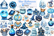 Blue Halloween Clipart, an Illustration by Watercolor design (Thumbnail 1 of 5)