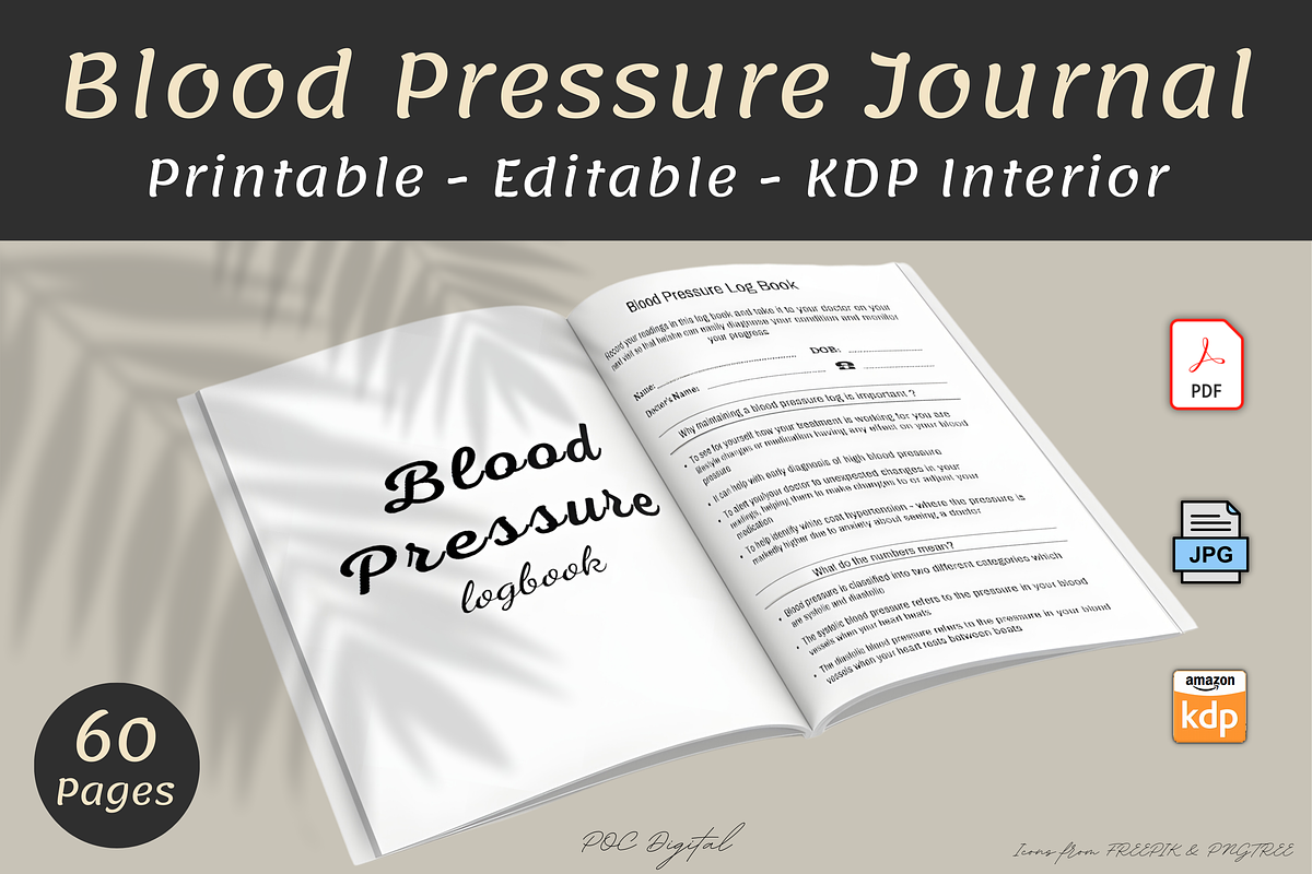 Blood Pressure Tracker, Log Book KDP, a Print Template by POC Digital (Photo 1 of 4)