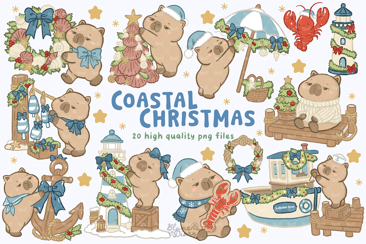 Capybara Coastal Christmas Clipart, an Animal Illustration by Blumensdiary (Photo 1 of 6)