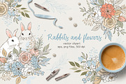 Rabbits and flowers (eps and png), a Decorative Illustration by long summer (Thumbnail 1 of 5)