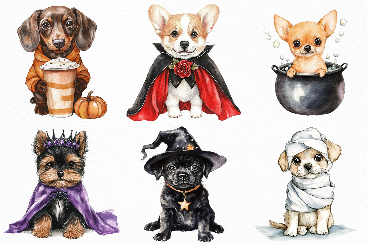 Watercolor Halloween Puppy Clipart, an Illustration by Craft Nest (Photo 4 of 6)