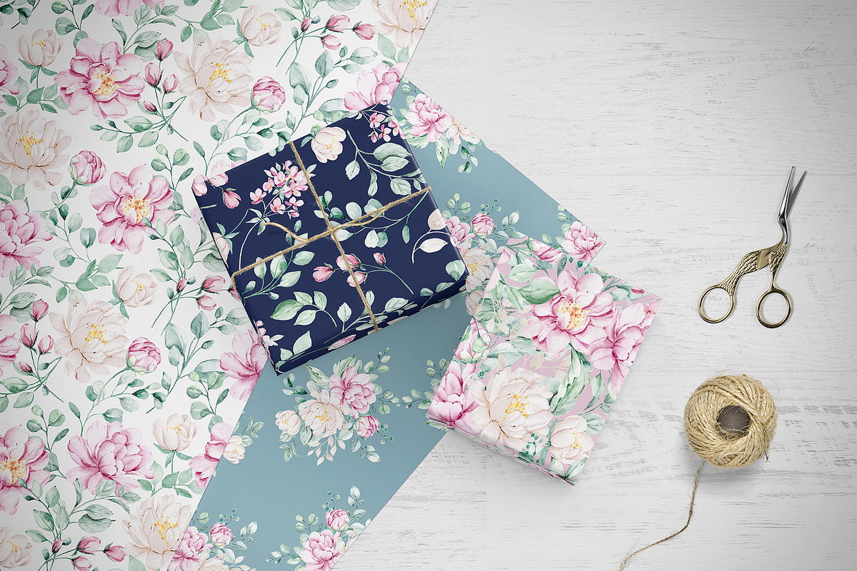 Pink and white watercolor flowers, a Card Template by Larisa Maslova (Photo 10 of 12)
