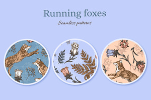 Running foxes. Set seamless pattern.
