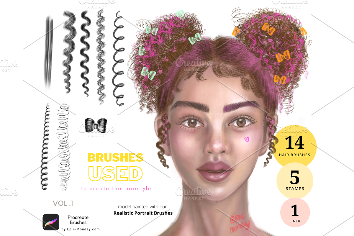 Procreate Curly Hair Brushes, a Brush Add-On by Artbykimmyw (Photo 6 of 8)