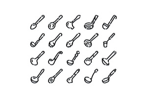 Kitchen ladles and spoons outline, an Object Graphic by pikepicture