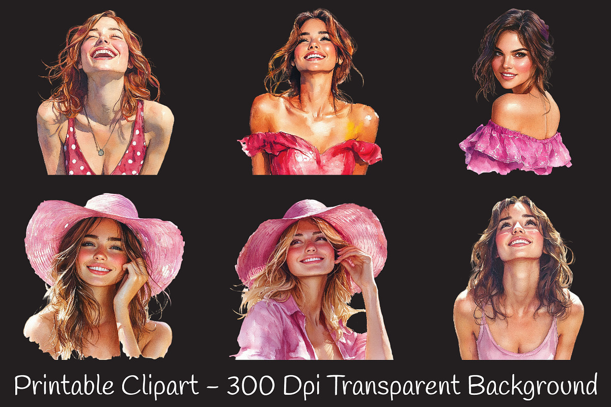 Pink Summer Woman Watercolor Clipart, an Illustration by RobertsArt (Photo 5 of 7)