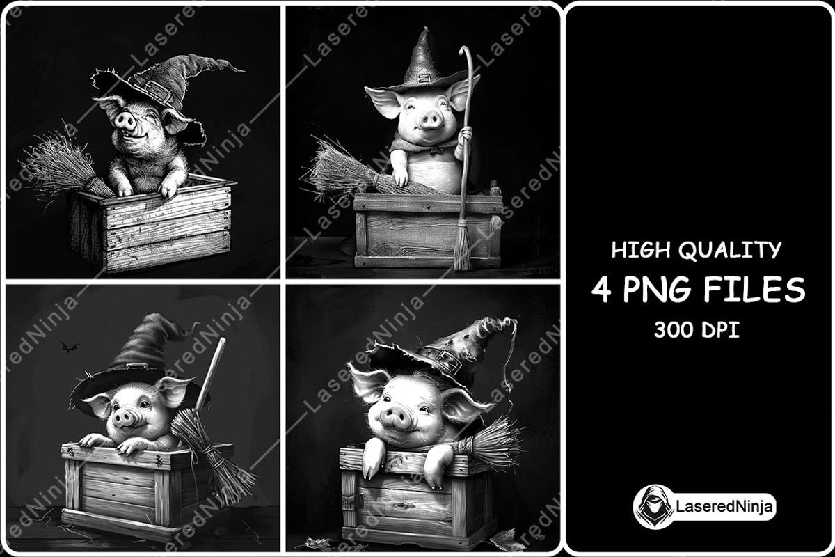 Cute Witch Pig Wooden Box Broom, a Background Graphic by LaseredNinja (Photo 1 of 7)
