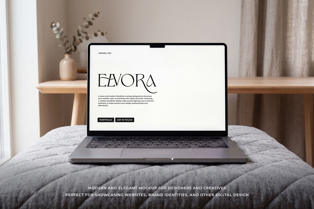 Elvora - Macbook Device Mockup, a Mac Mockup by Heinzel Std Mockup (Photo 4 of 5)