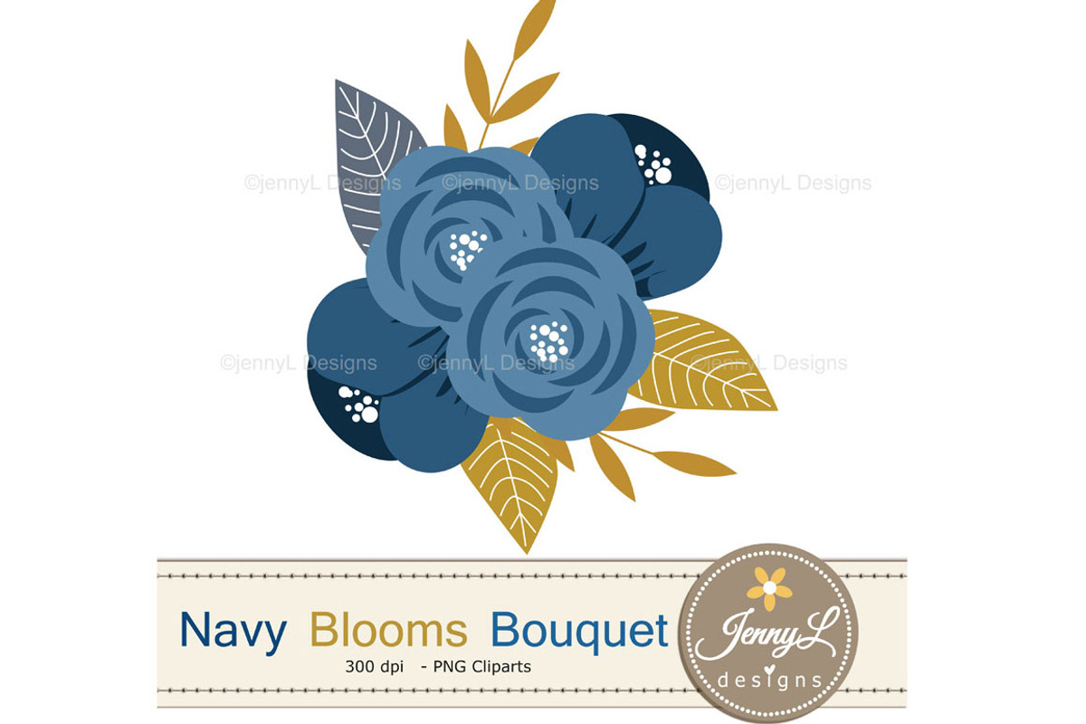Navy Blue Floral Bouquet, an Illustration by JennyL Designs (Photo 2 of 4)