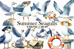 Summer Seagulls Clipart PNG, an Illustration by Libby Wishes