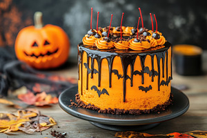 Festive Halloween cake decorated wit, a Photo by Tanuart