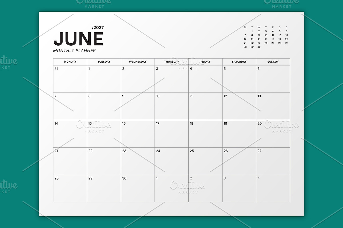 2027 Monthly Planner (MP049-27-L), a Stationery Template by mikhailmorosin (Photo 6 of 7)
