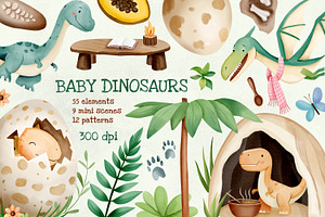 Baby Dinosaurs. Watercolor clipart, an Illustration by Hanna's ArtLab
