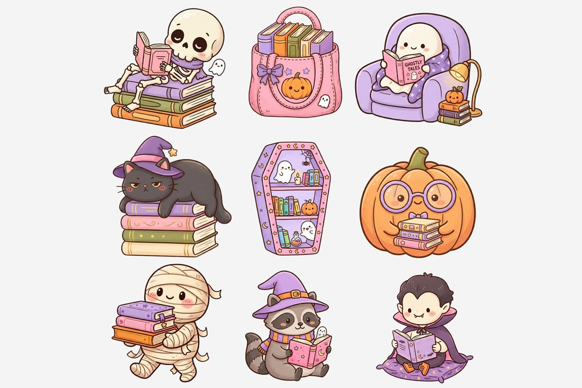 Haunted Reading Club Clipart Bundle, a Seasonal Illustration by Tanya Kart (Photo 6 of 10)