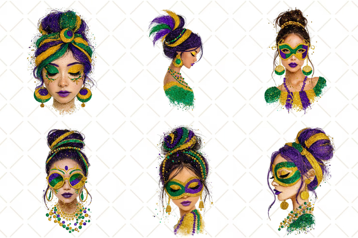 Mardi Gras Mama Messy Bun PNG, an Illustration by Black Bird Studio (Photo 4 of 6)