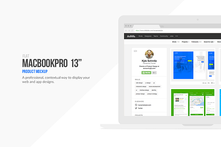 Flat Macbook Pro 13" Mockup