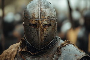 Medieval warrior wearing a weathered, a Photo by Tanuart