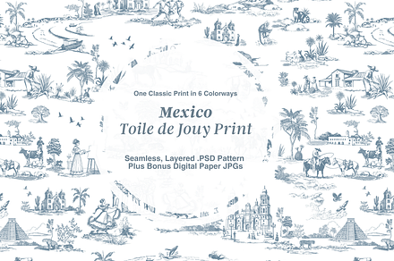 Mexico Toile de Jouy Pattern, a Background Graphic by Hughes Studio