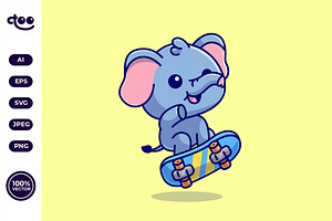 Simple Elephant Playing Skateboard