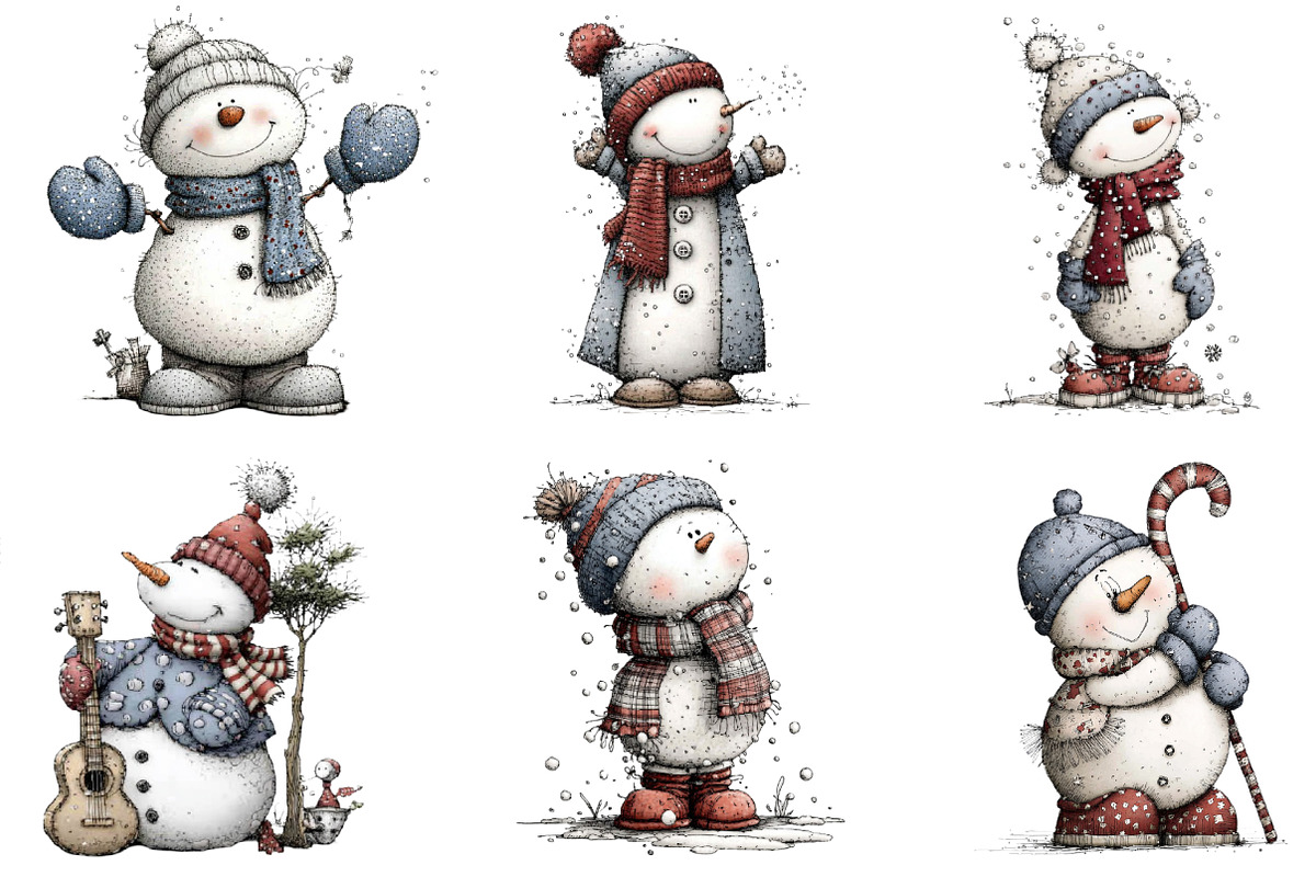 Whimsical Christmas Snowman Clipart, an Illustration by designcity5 (Photo 3 of 5)