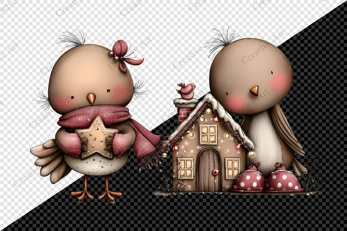 Watercolor Christmas Birds Clipart, an Illustration by Creative Art (Photo 8 of 9)