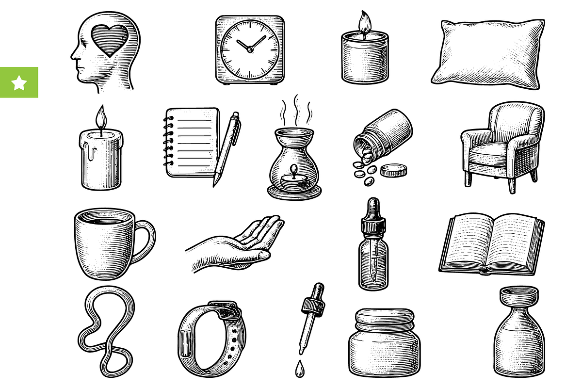 Sleep Wellness Engraving Icons, an Object Graphic by RT Studio (Photo 1 of 4)