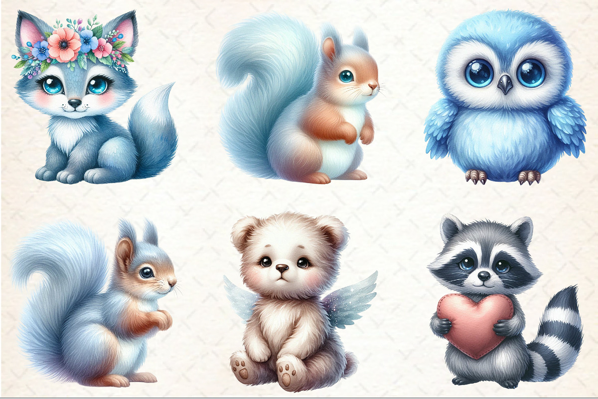 Baby Blue Woodland Animals Clipart, an Illustration by Rose Art (Photo 3 of 7)