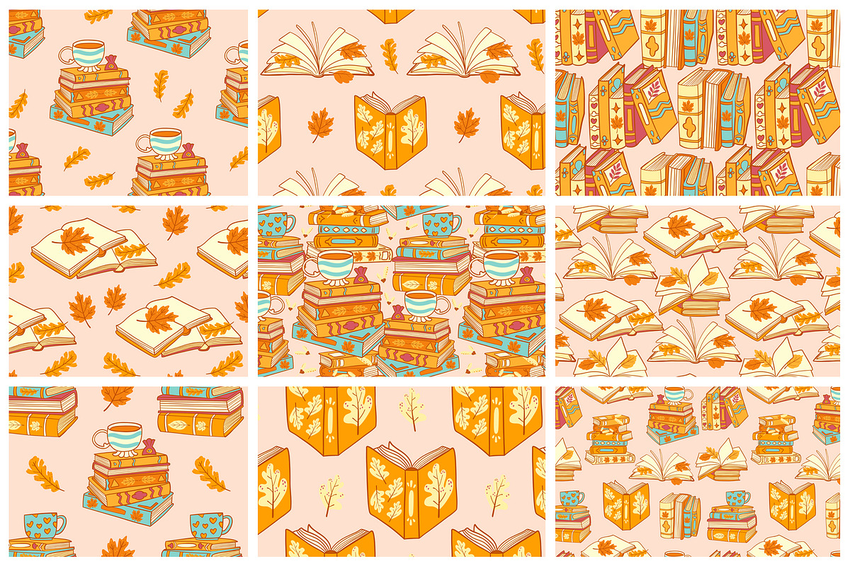 Autumn Books vector clipart patterns, an Education Illustration by Carpet Tapete Pretzel (Photo 3 of 13)