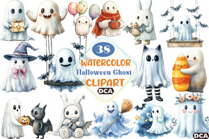 Cute Halloween Ghost Clipart, an Illustration by DreamCafeArt