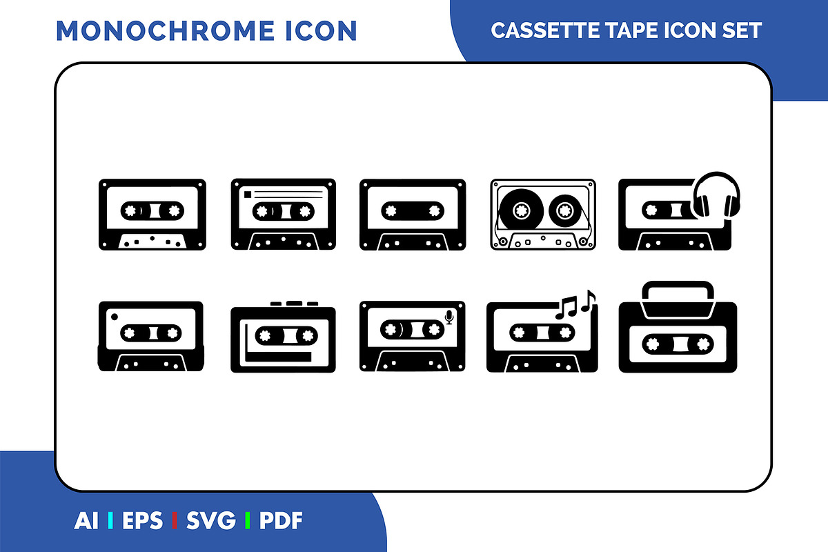 Vintage Cassette Tape Icon Pack, a Solid Icon by Fontmine Studio (Photo 1 of 3)