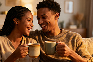 Joyful Black Couple at Home, a Person Photo by Virgo Studio